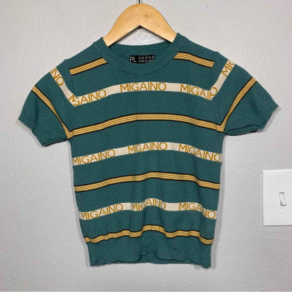 Migaino Green‎ Striped Knit Crop top Womens Size Small